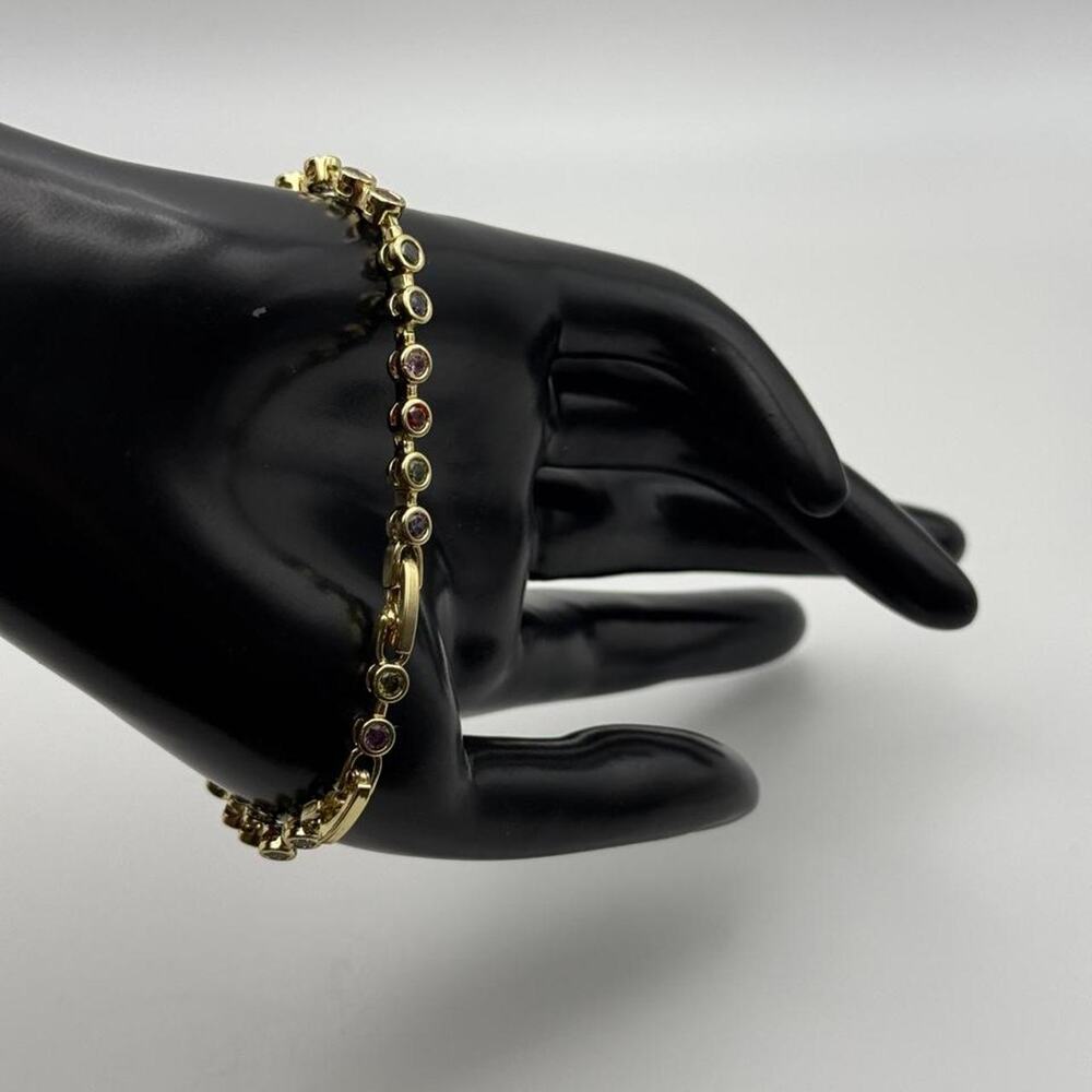 Gold Rainbow CZ Stone Bracelet - Non-Tarnish & Waterproof Adjustable